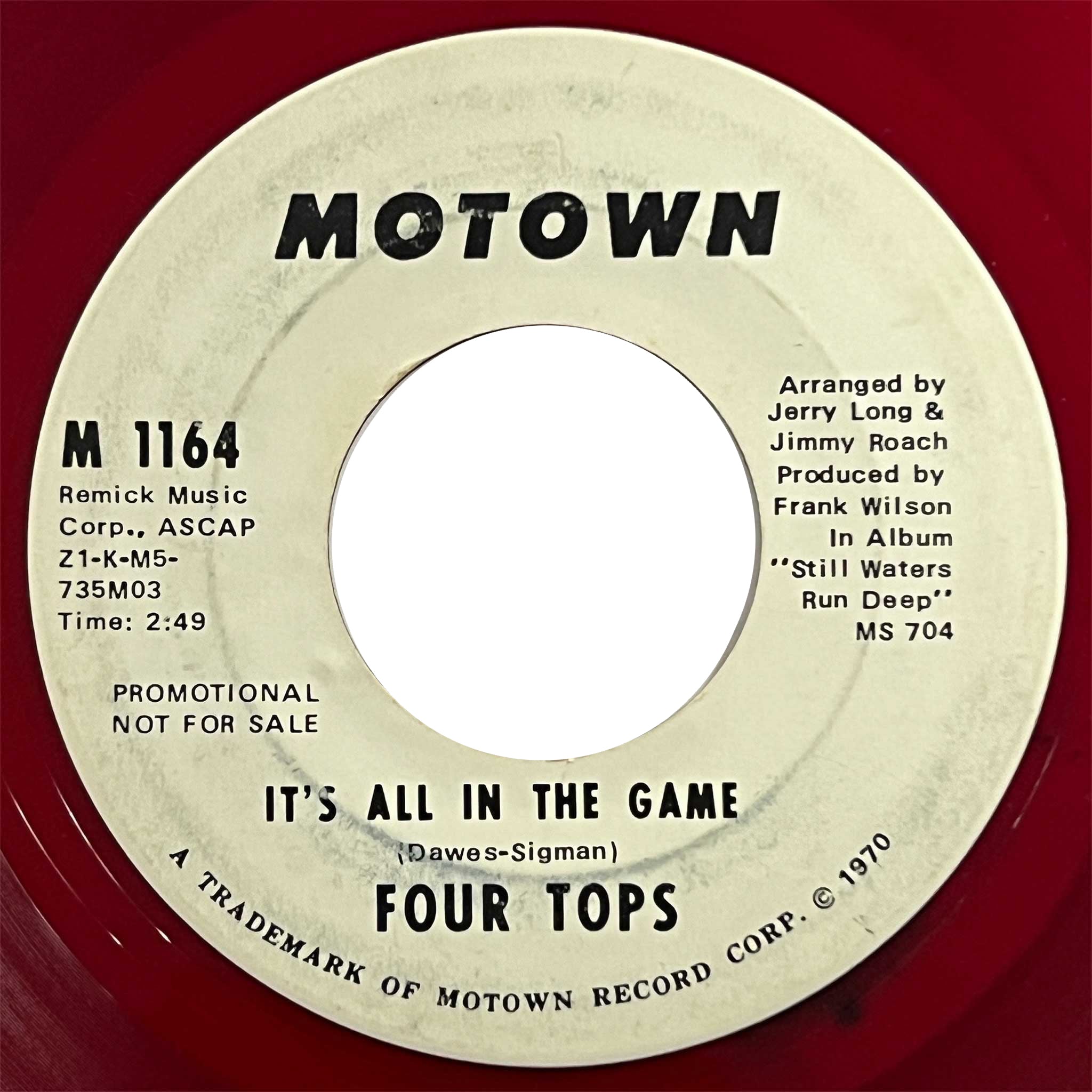 Four Tops - It's All In The Game (red wax promo)