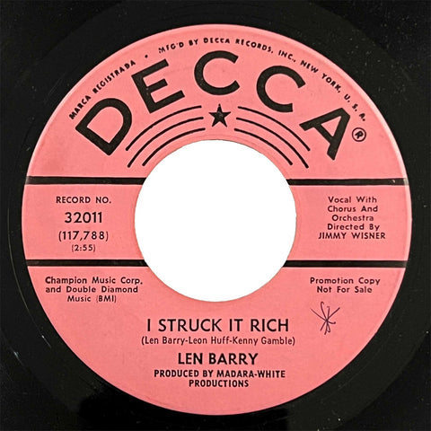 Len Barry - I Struck It Rich (promo)