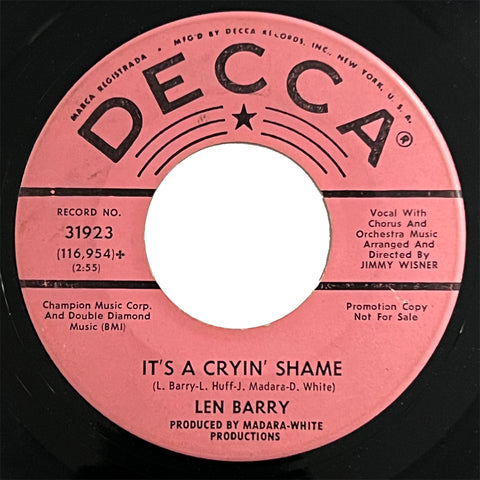 Len Barry - It's A Cryin Shame (promo)